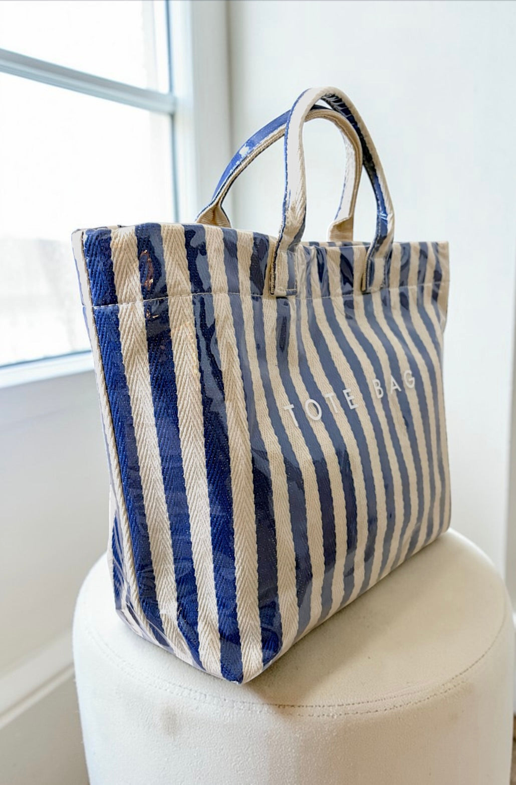 SC - ETA 4/30 - Blue and Beige Striped TOTE BAG