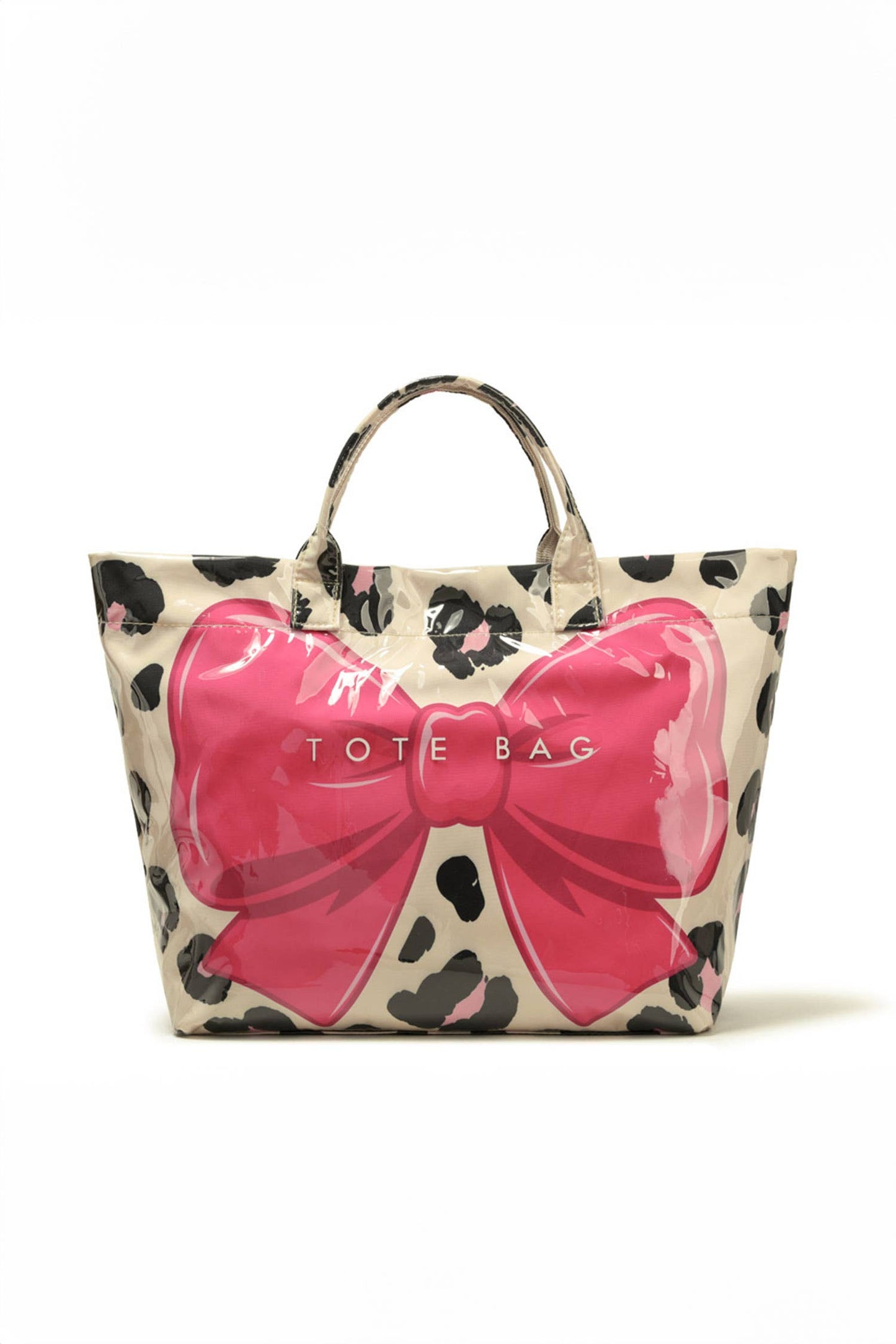 66 Sweet Bow Leopard Print Sleek PVC Tote Bag Gifts