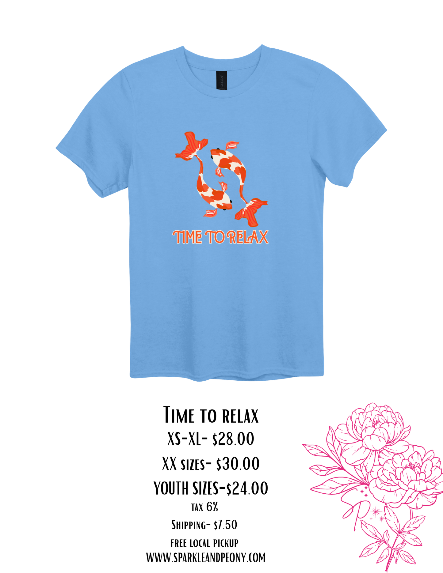 Time to Relax Koi Fish Graphic Tee | Cute Relaxation Shirt | Light Blue Gildan heavy cotton T-Shirt
