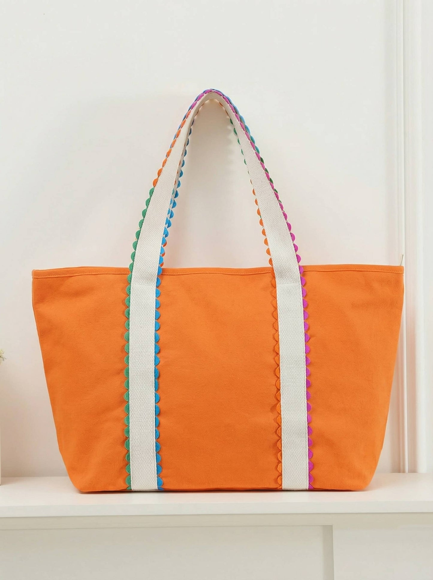 66 Colorful Ricrac-Trimmed Canvas Everyday Tote Bag