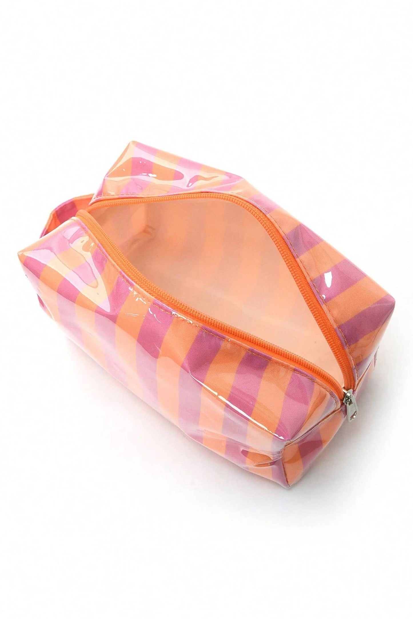 Striped Cosmetic Bag Durable Zipper Handle Travel Organizer