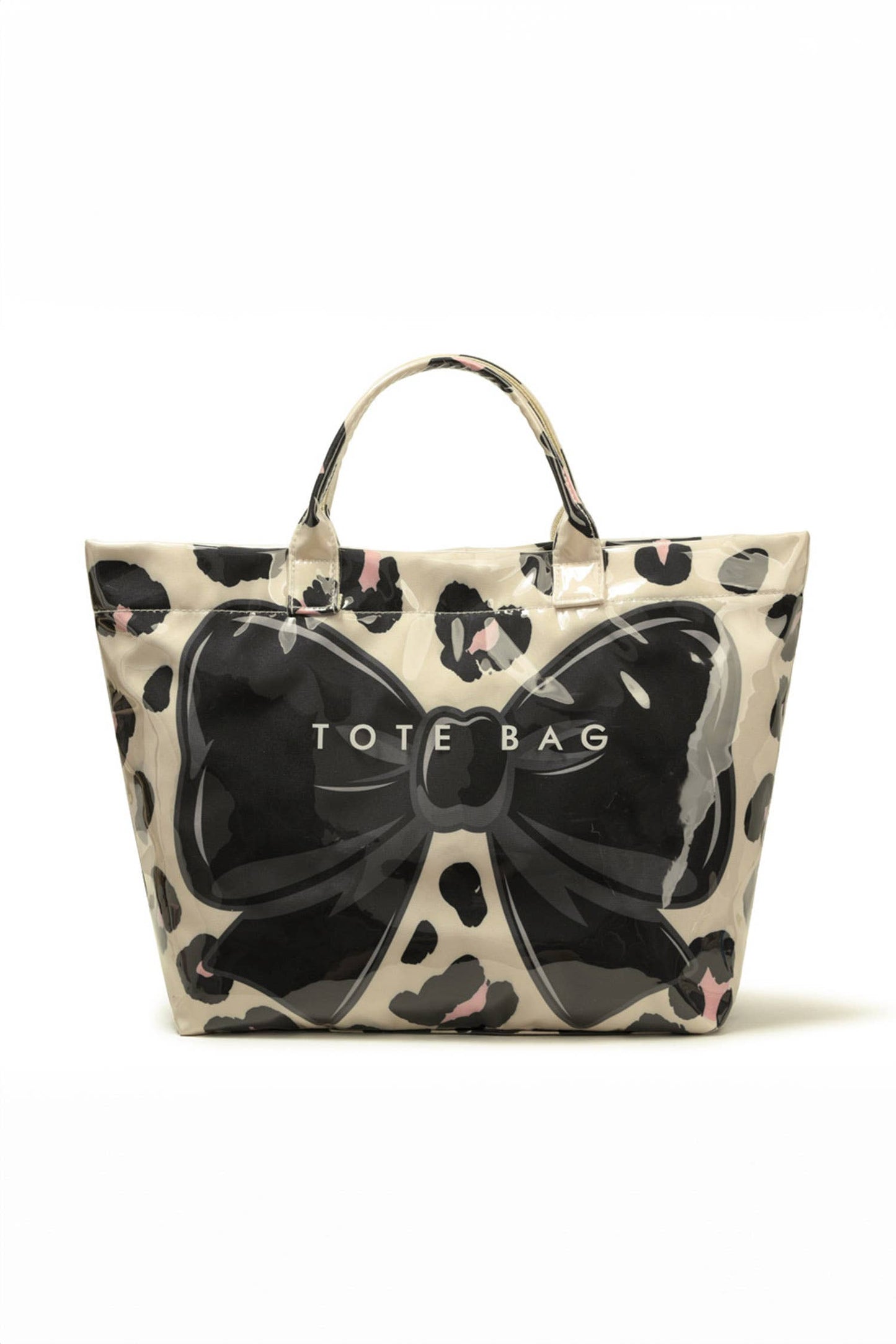 66 Sweet Bow Leopard Print Sleek PVC Tote Bag Gifts