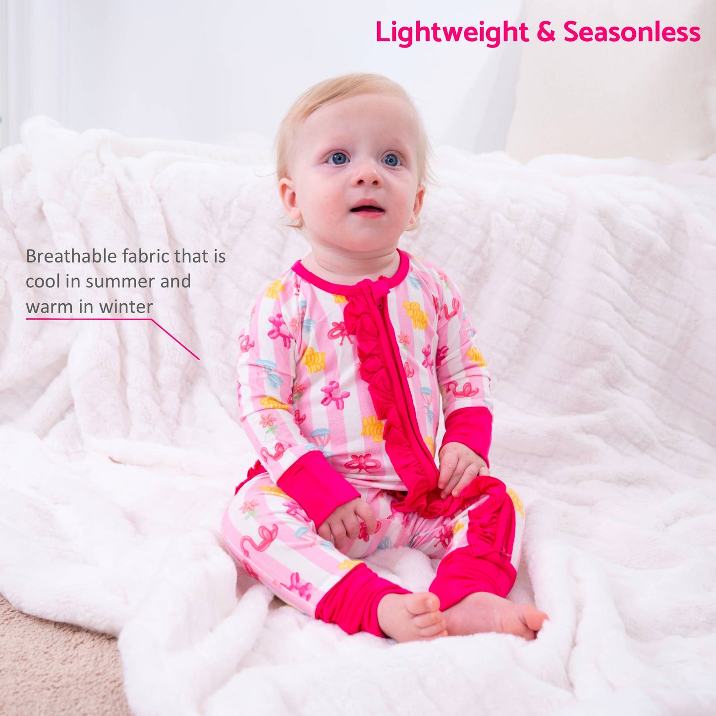 Bamboo Baby Convertible Zipper Pajama Pink Balloon Animal