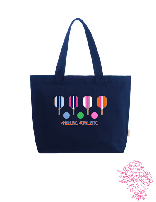 Pickleball Tote Bag | Colorful Pickleball Paddle & Ball Canvas Tote