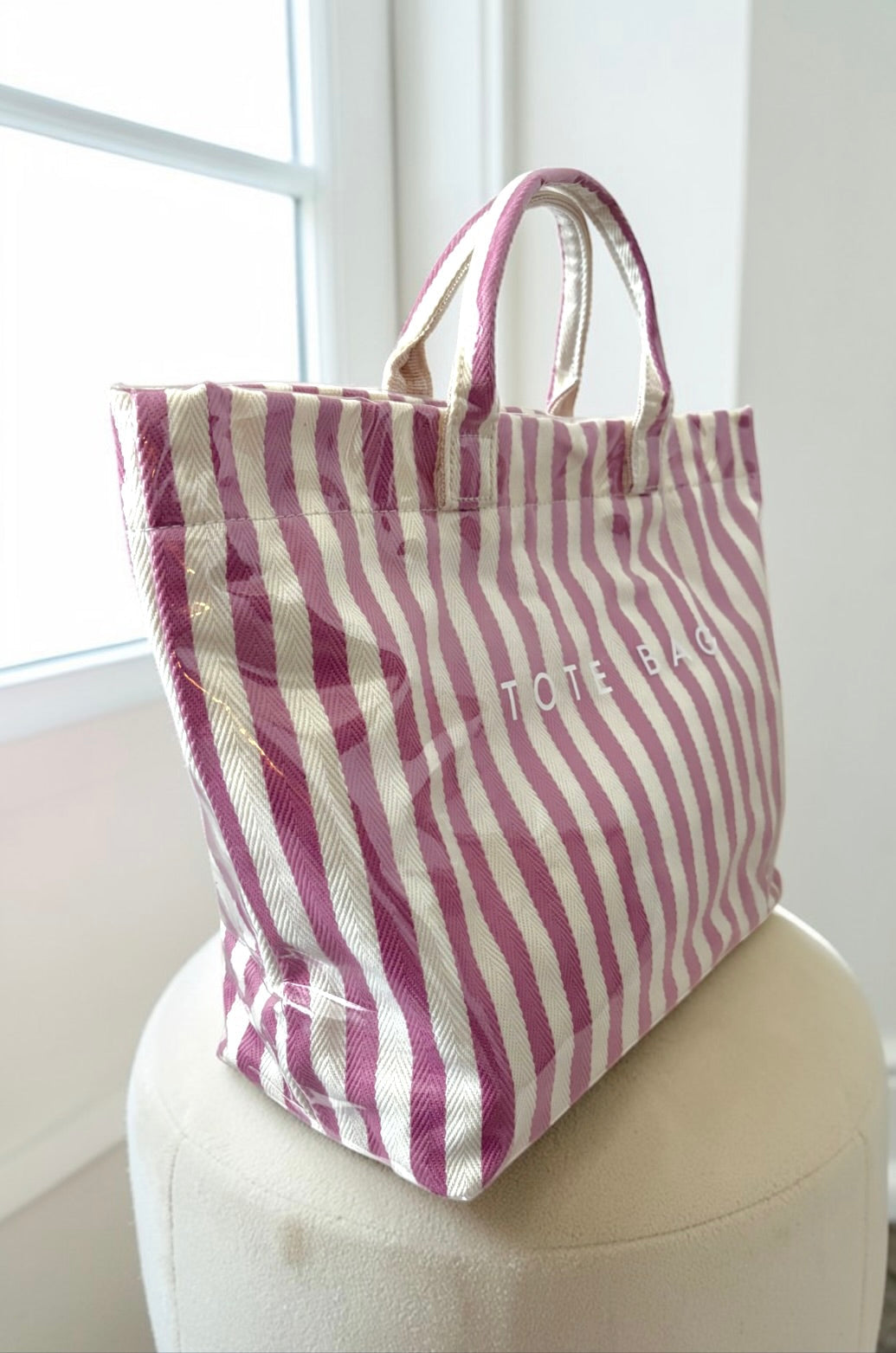 SC - ETA 4/30 - Pink and Beige Striped TOTE BAG
