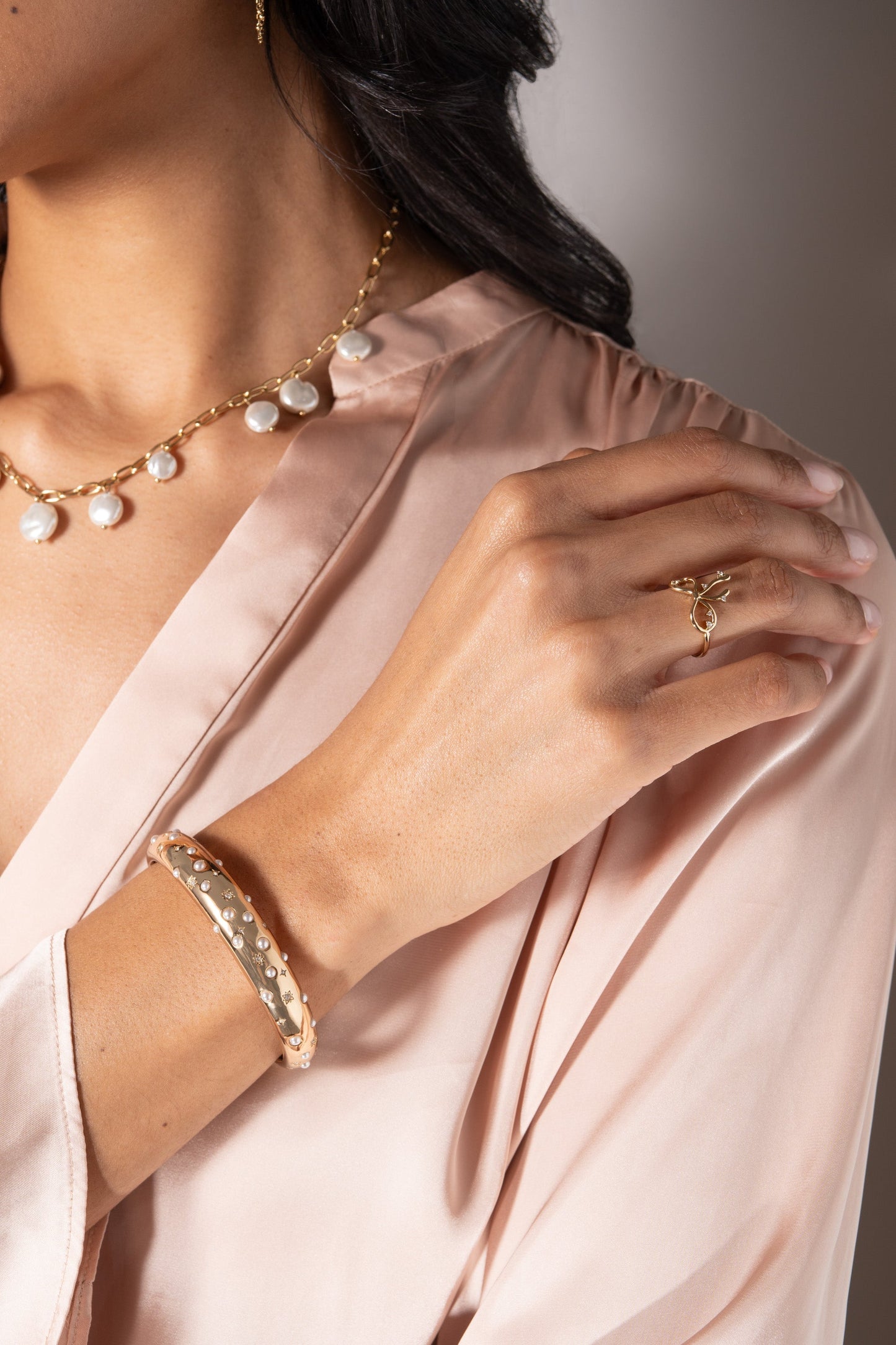 Pearl and Crystal Cuff Bracelet