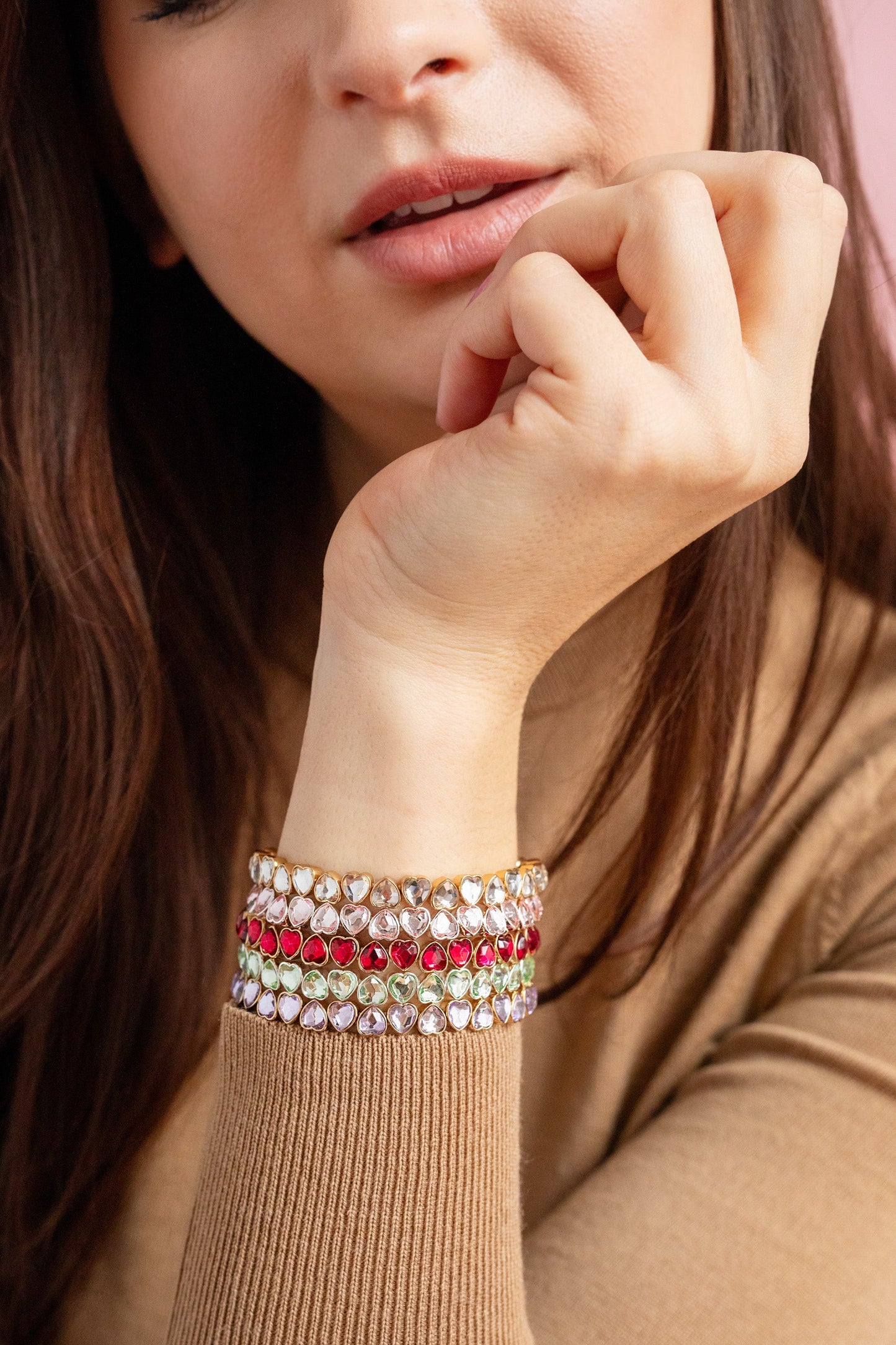 Purple Crystal Heart Stretch Bracelet