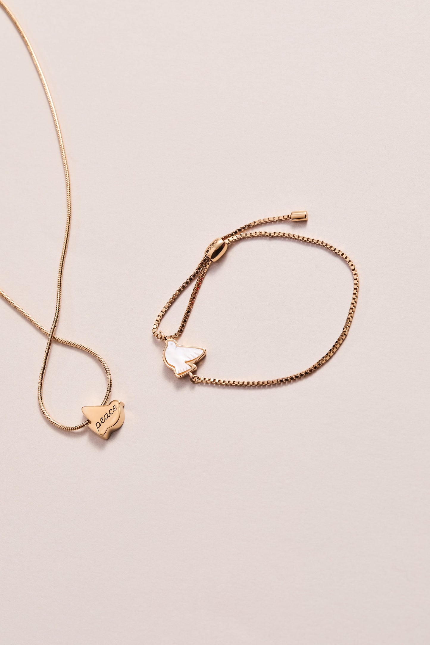 Pearlized Dove 'Peace' Slider Necklace