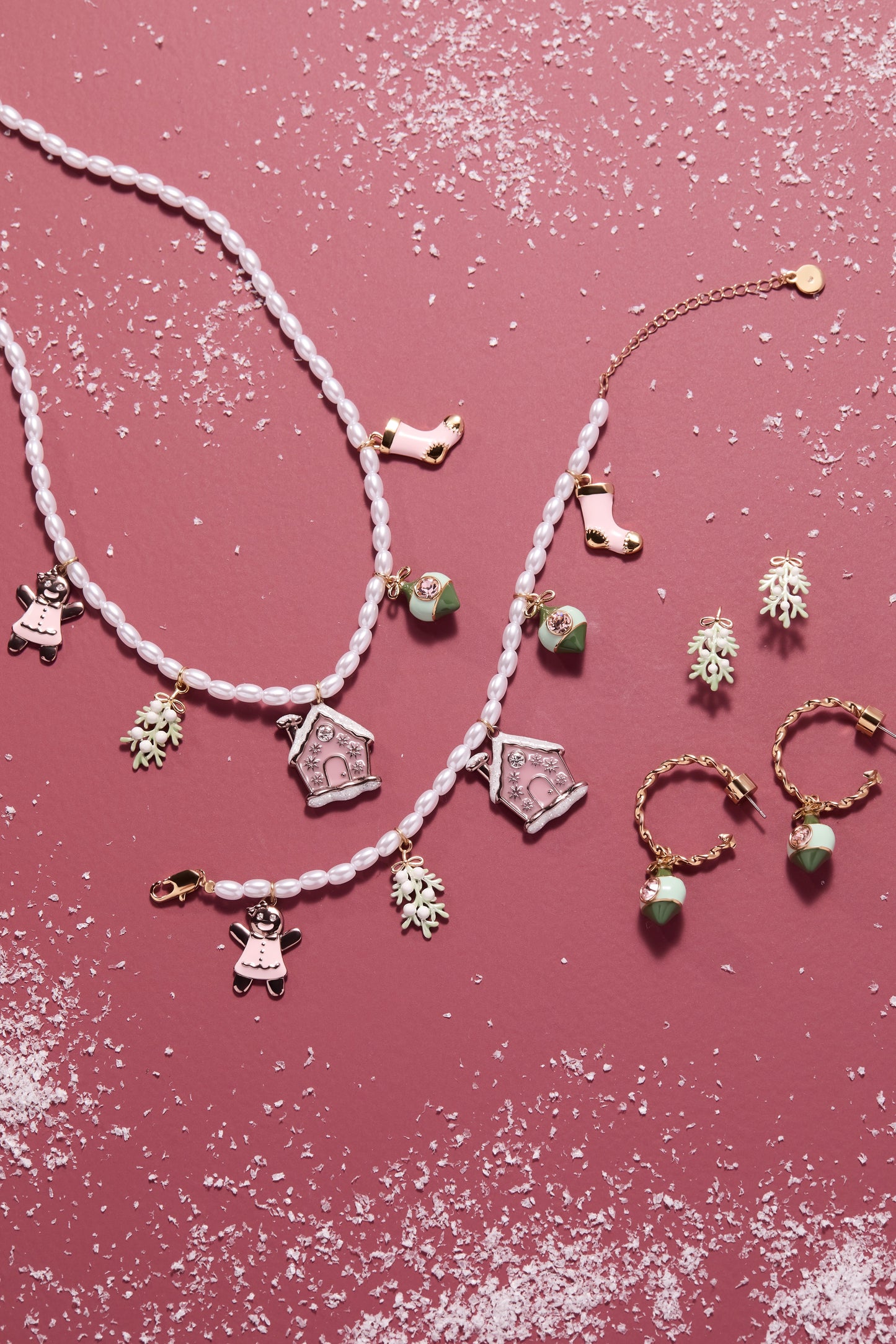 Pink Christmas Beaded Charm Bracelet