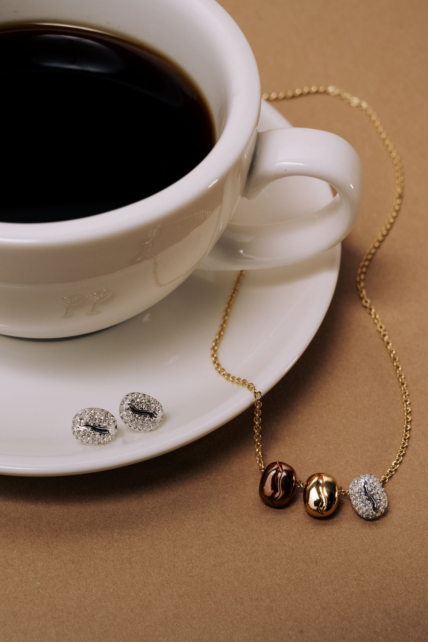 Coffee Bean Pave Crystal Stud Earrings