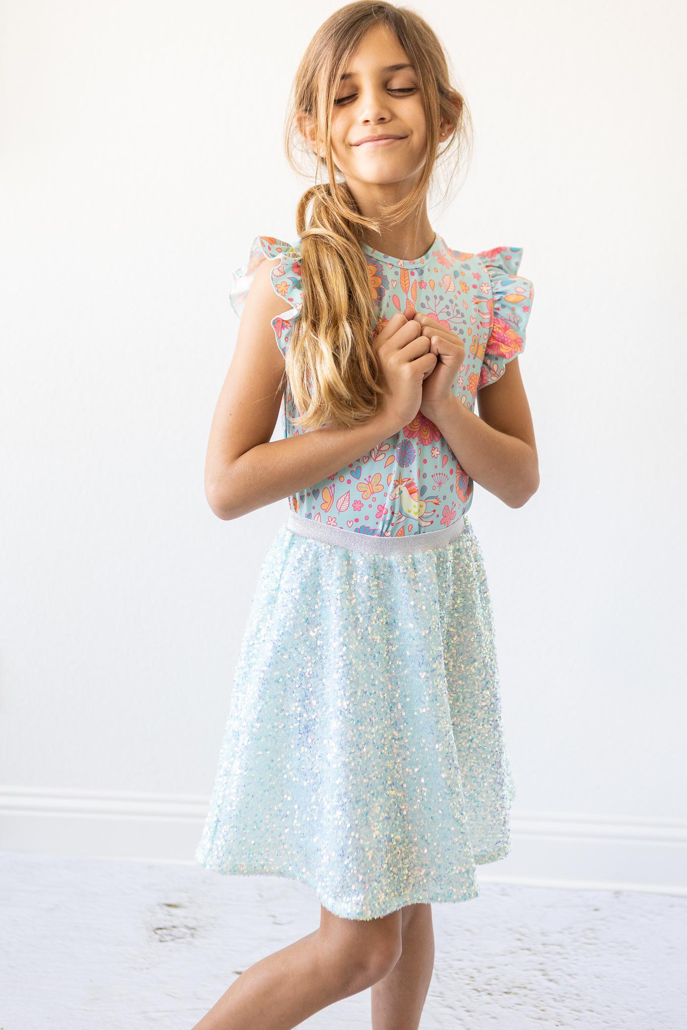 Aqua Sequin Twirl Skort