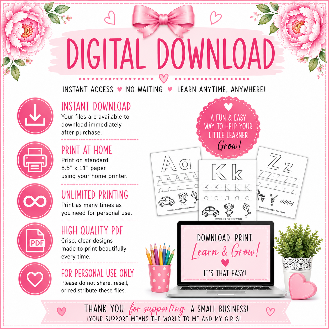 Alphabet Tracing Workbook Printable | Preschool Handwriting Practice | ABC Learning Worksheets | Homeschool Printable PDF | Kindergarten Writing Practice
