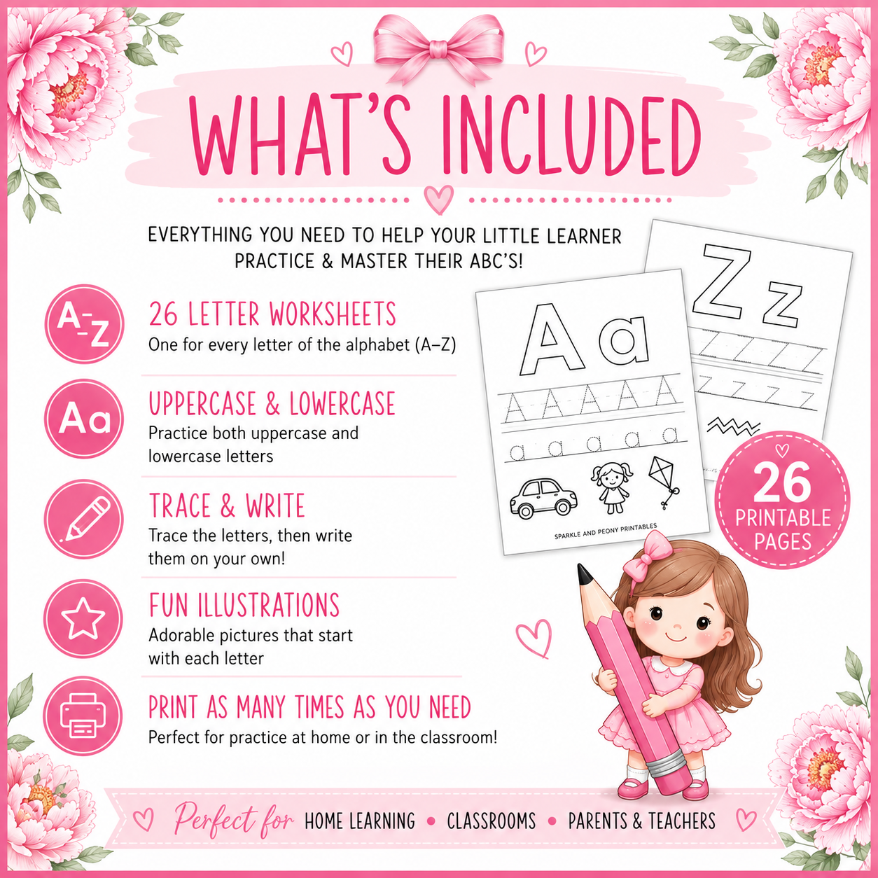 Alphabet Tracing Workbook Printable | Preschool Handwriting Practice | ABC Learning Worksheets | Homeschool Printable PDF | Kindergarten Writing Practice