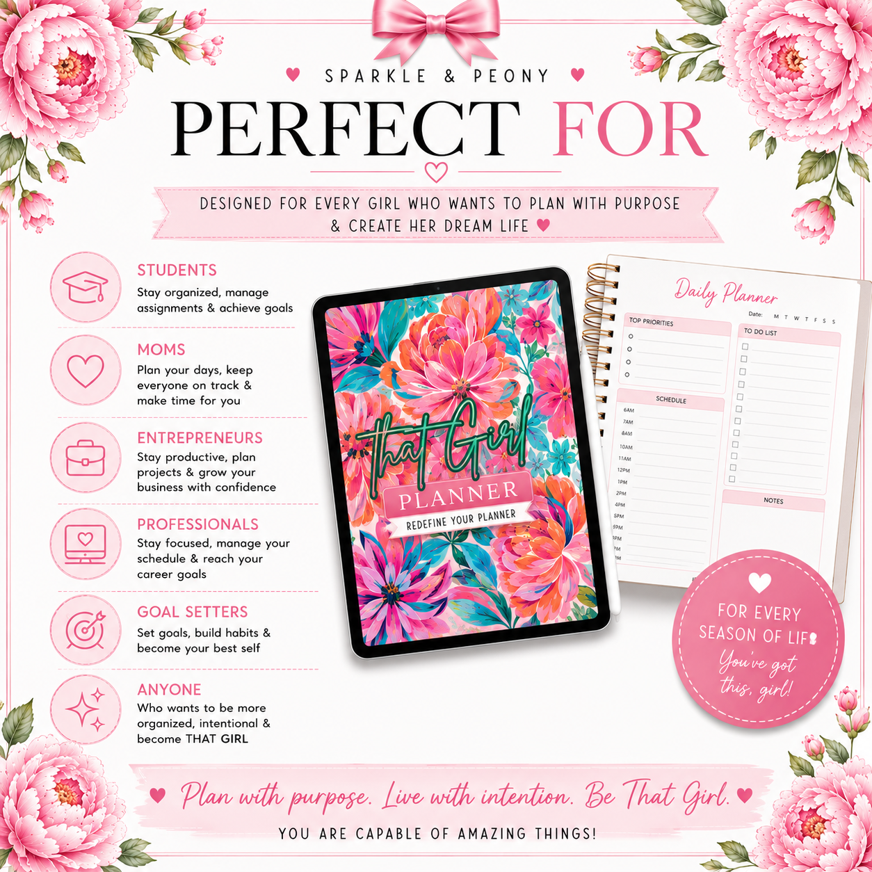 That Girl Undated Digital Planner | Printable PDF | GoodNotes Planner | 71 Pages
