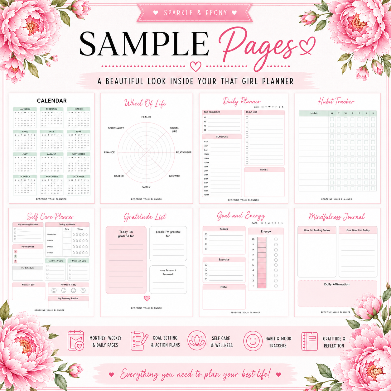 That Girl Undated Digital Planner | Printable PDF | GoodNotes Planner | 71 Pages