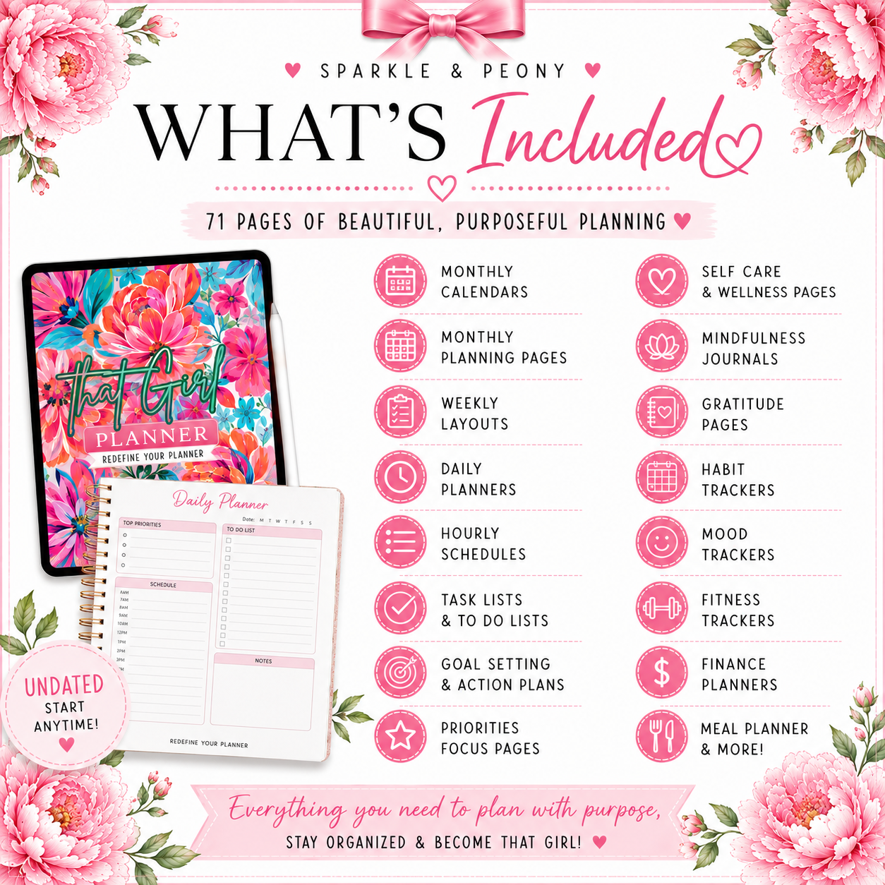 That Girl Undated Digital Planner | Printable PDF | GoodNotes Planner | 71 Pages