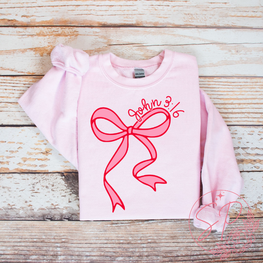 John 3:16 bow era light pink crewneck Valentines day