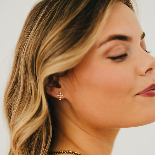 Diamond Cross Stud Earrings - WATERPROOF