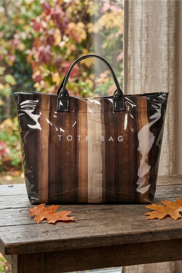 SC - ETA 9/30-10/14 Brown Striped Vinyl TOTE BAG