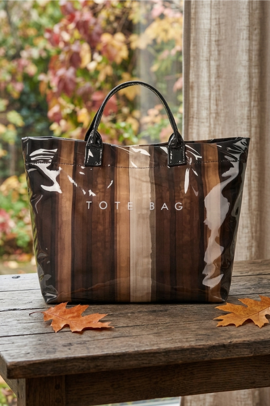 SC - ETA 9/30-10/14 Brown Striped Vinyl TOTE BAG