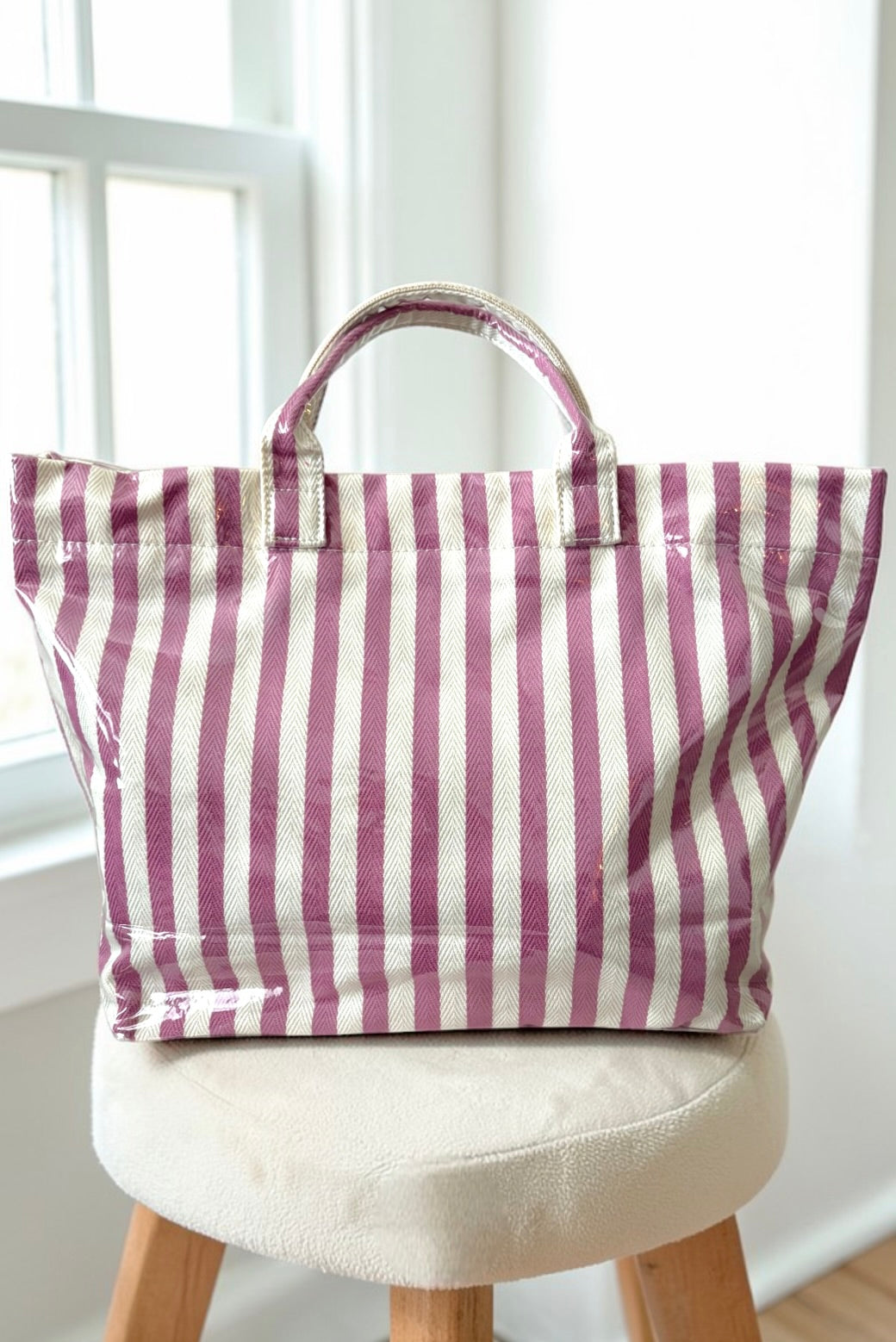 SC - ETA 4/30 - Pink and Beige Striped TOTE BAG