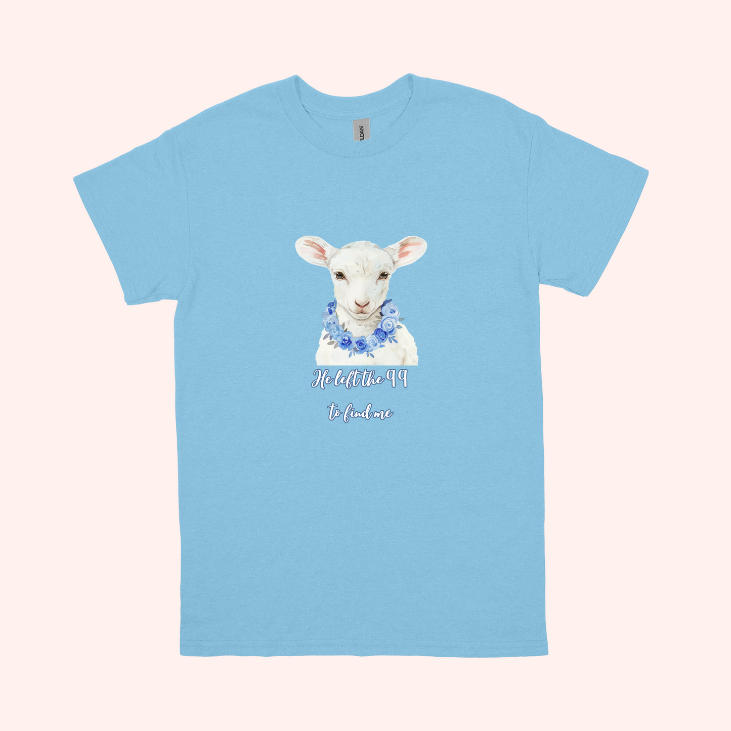 Magdalene the lamb graphic tee on light blue- adult