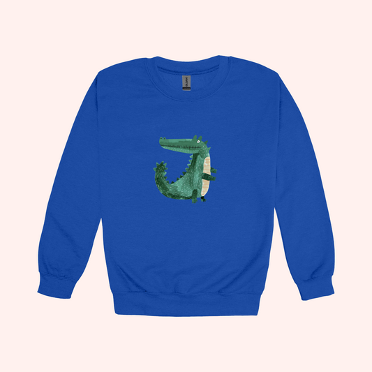 Bindi the Alligator crewneck on Royal blue- Adult