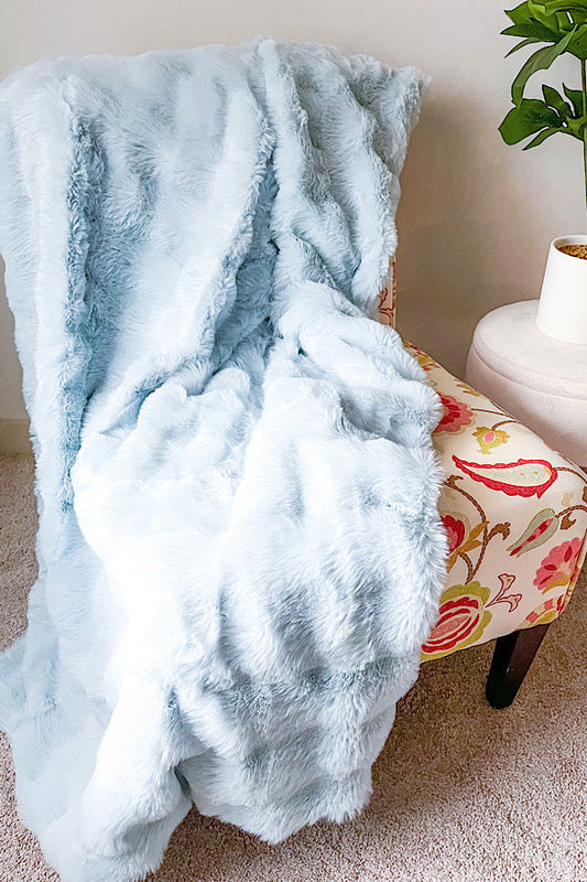 SC - Light Blue Faux Rabbit Fur Luxury Blanket