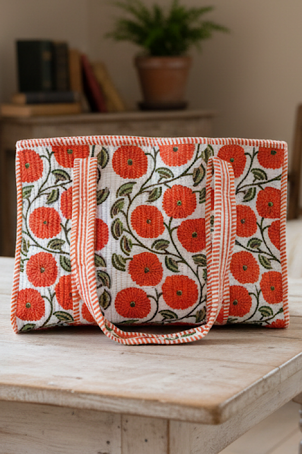SC - Waylon Orange Floral Print Tote Bag