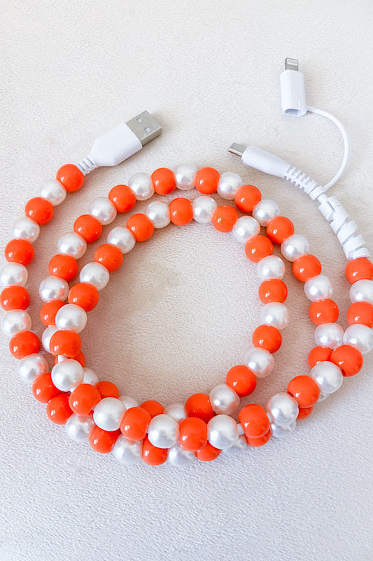 SC - ETA 6/20 - Orange and White Beaded Cord Phone Charger