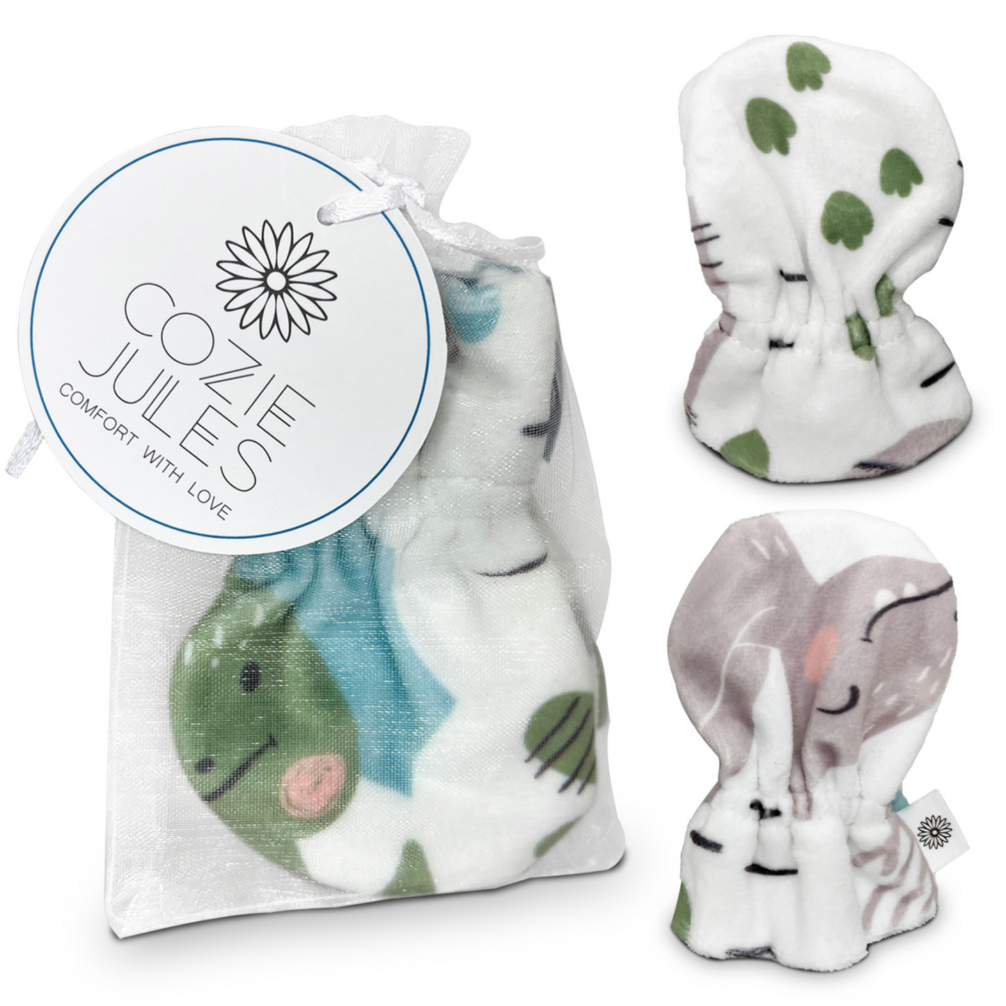 Stay-On Baby Mittens with Silicone Grip - Baby Dino No Scratch Mittens for Newborns 0-6 Months