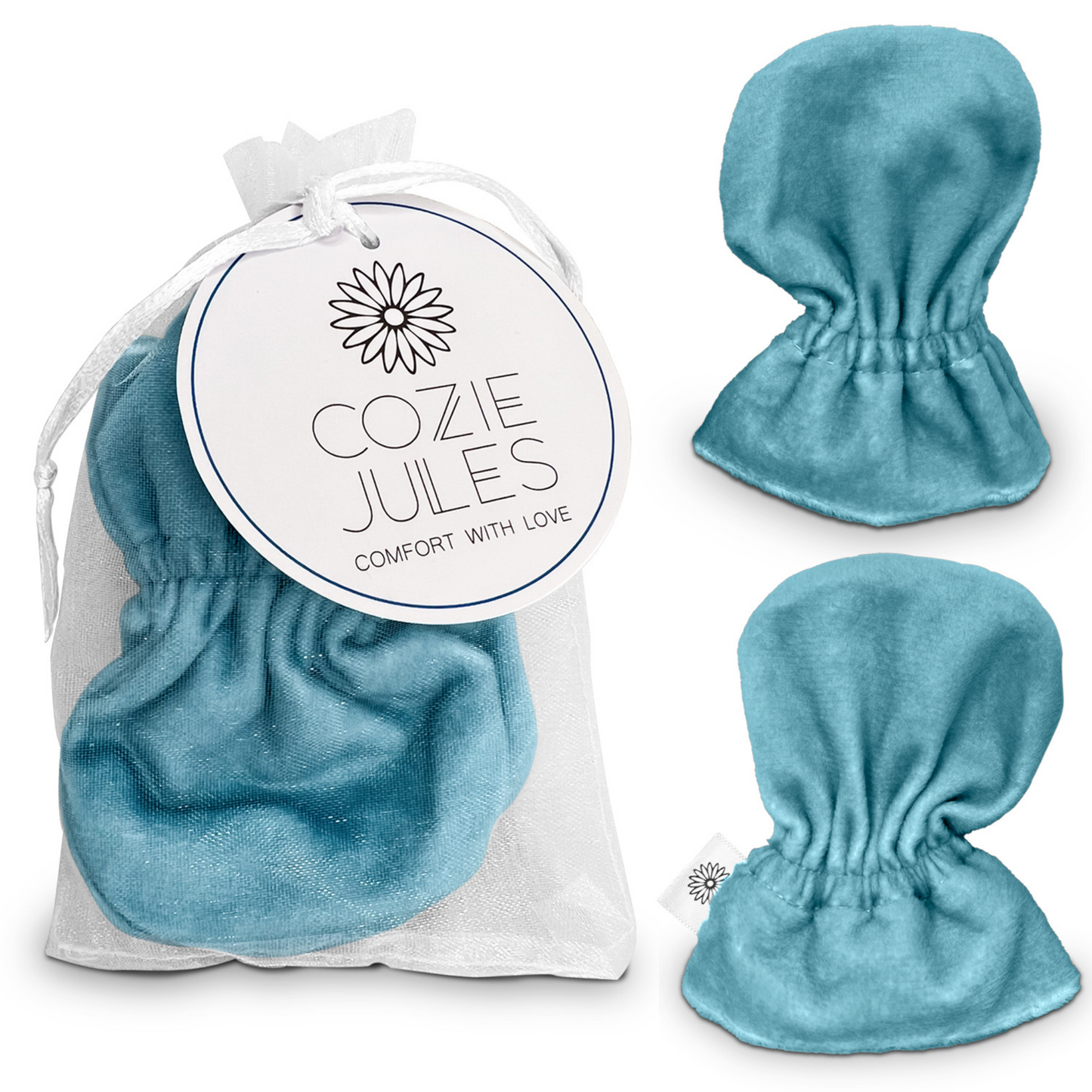 Stay-On Baby Mittens with Silicone Grip - Canal Blue No Scratch Mittens for Newborns 0-6 Months