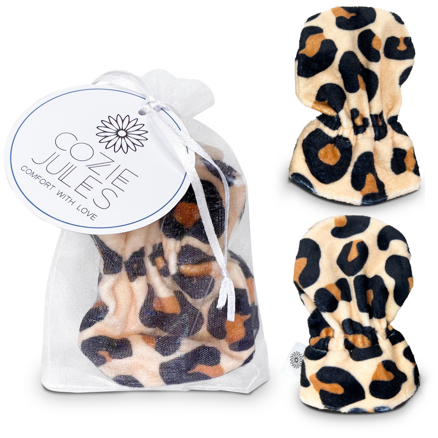Stay-On Baby Mittens with Silicone Grip - Cheetah No Scratch Mittens for Newborns 0-6 Months