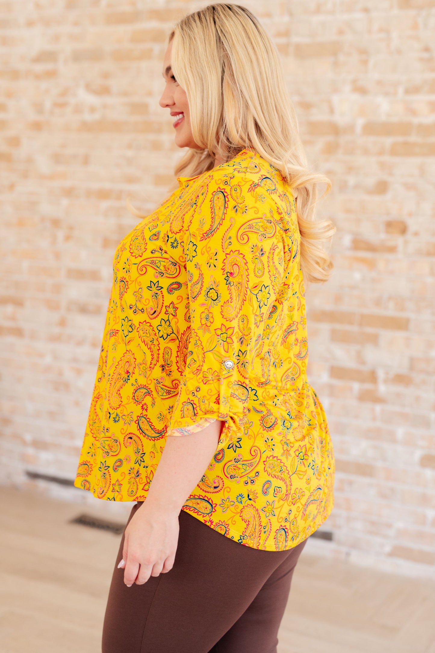 Lizzy Top in Yellow and Navy Paisley