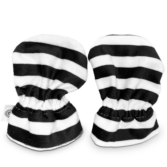 Stay-On Baby Mittens with Silicone Grip - Black & White Stripes No Scratch Mittens for Newborns 0-6 Months