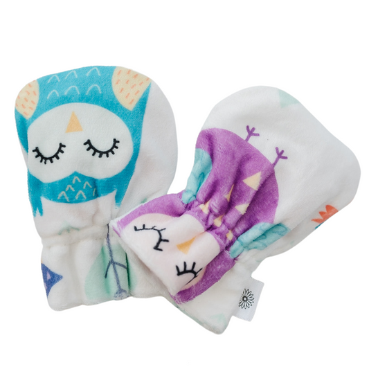 Stay-On Baby Mittens with Silicone Grip - Owls No Scratch Mittens for Newborns 0-6 Months