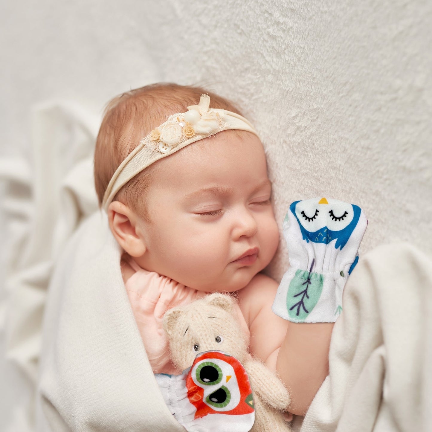 Stay-On Baby Mittens with Silicone Grip - Owls No Scratch Mittens for Newborns 0-6 Months