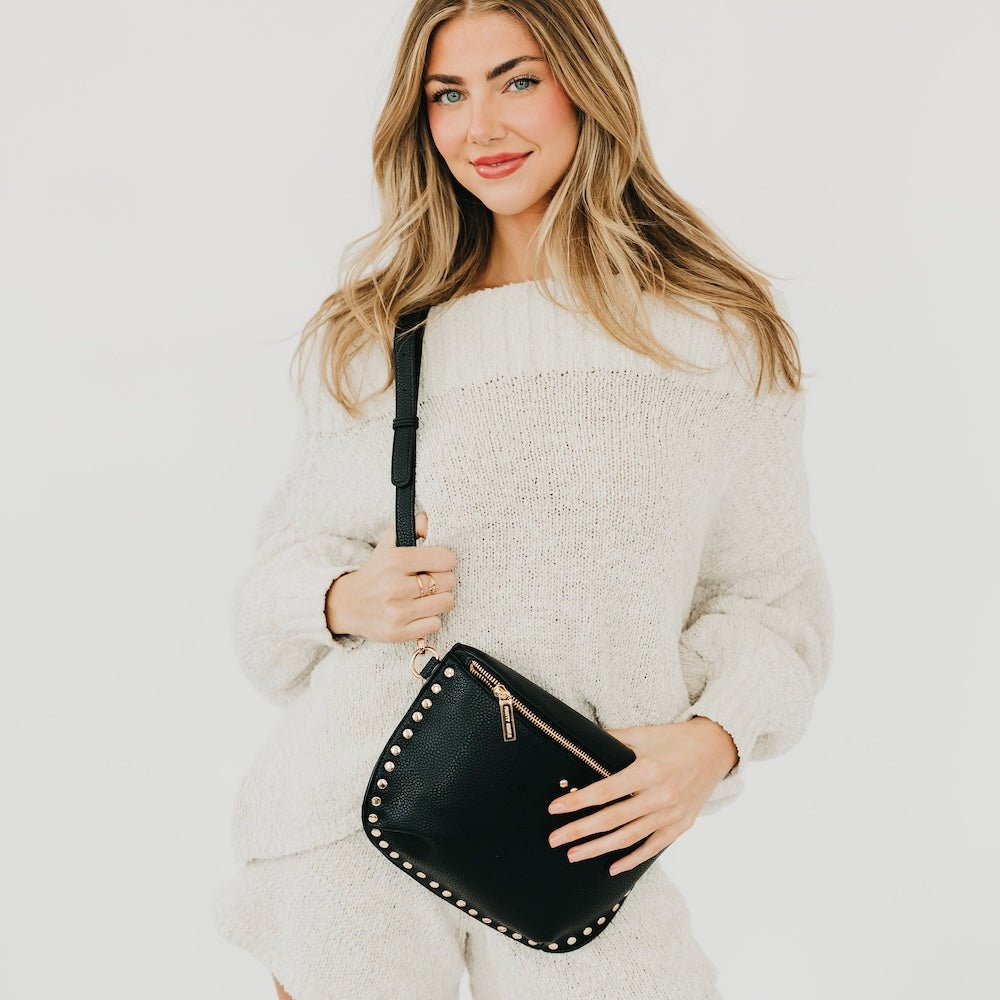 Pebbled Sabrina Studded Bum Bag
