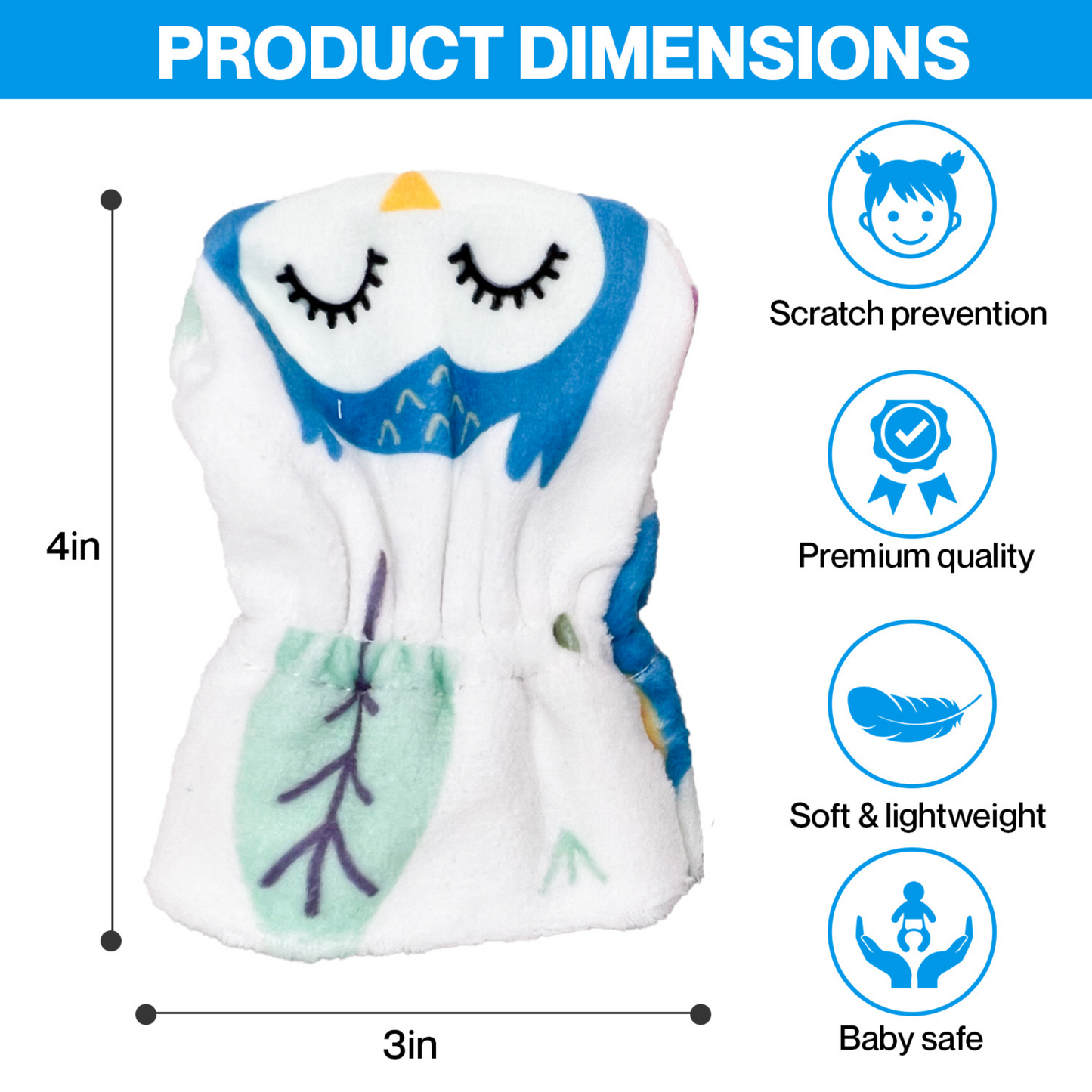 Stay-On Baby Mittens with Silicone Grip - Owls No Scratch Mittens for Newborns 0-6 Months