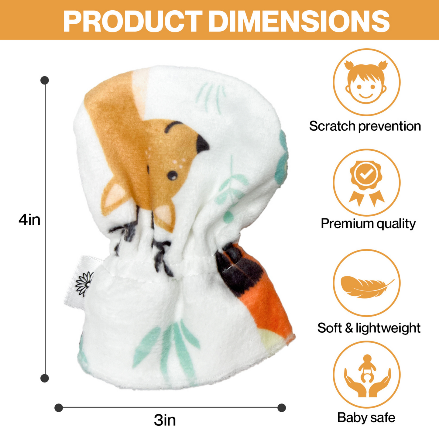 Stay-On Baby Mittens with Silicone Grip - Wild Animals No Scratch Mittens for Newborns 0-6 Months