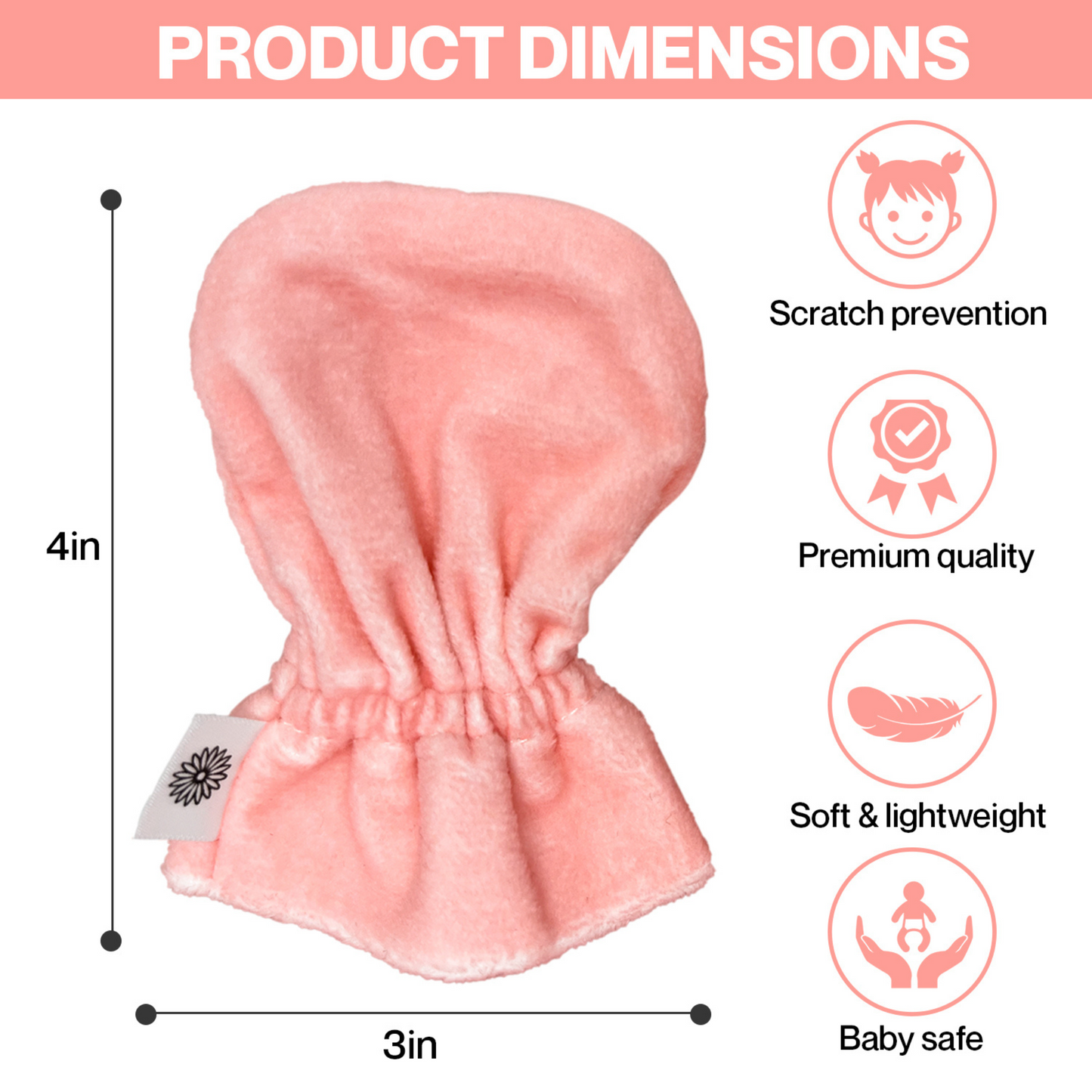 Stay-On Baby Mittens with Silicone Grip - Crystal Rose No Scratch Mittens for Newborns 0-6 Months
