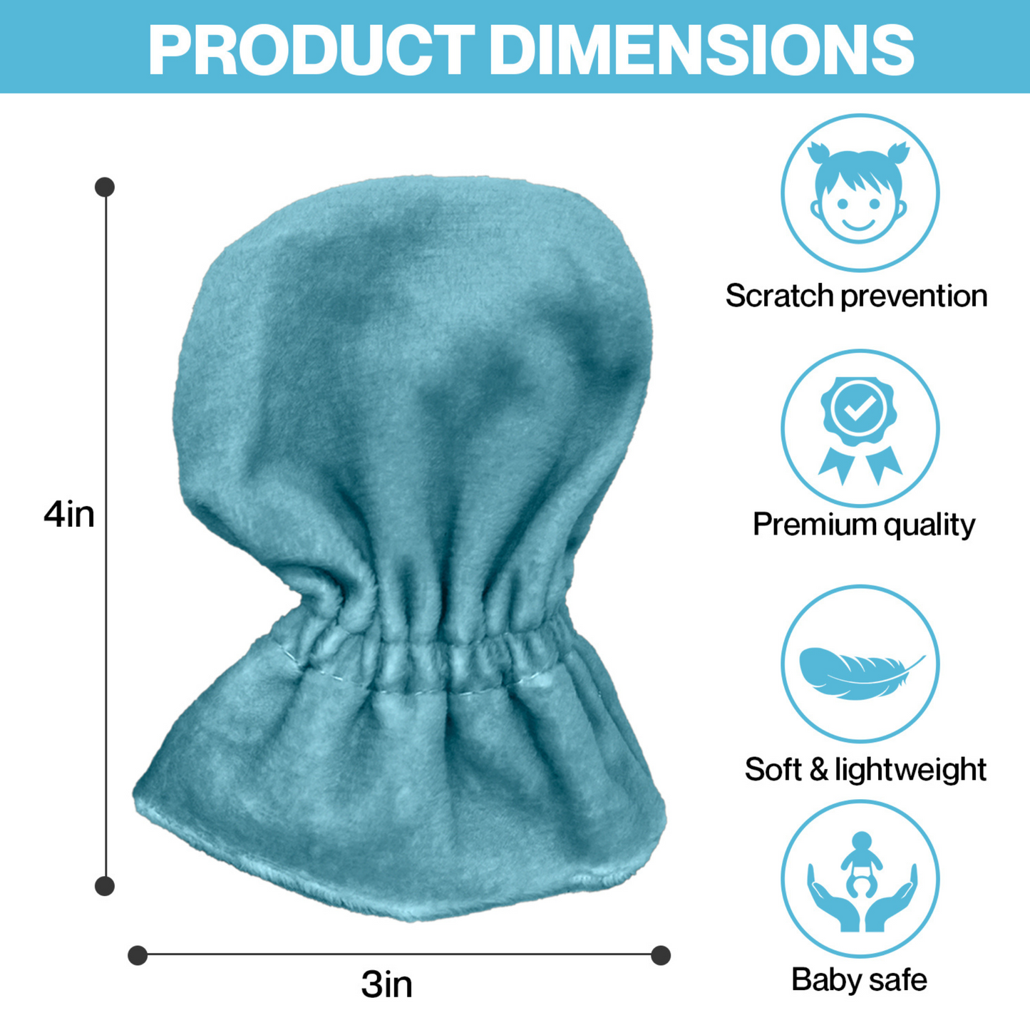 Stay-On Baby Mittens with Silicone Grip - Canal Blue No Scratch Mittens for Newborns 0-6 Months