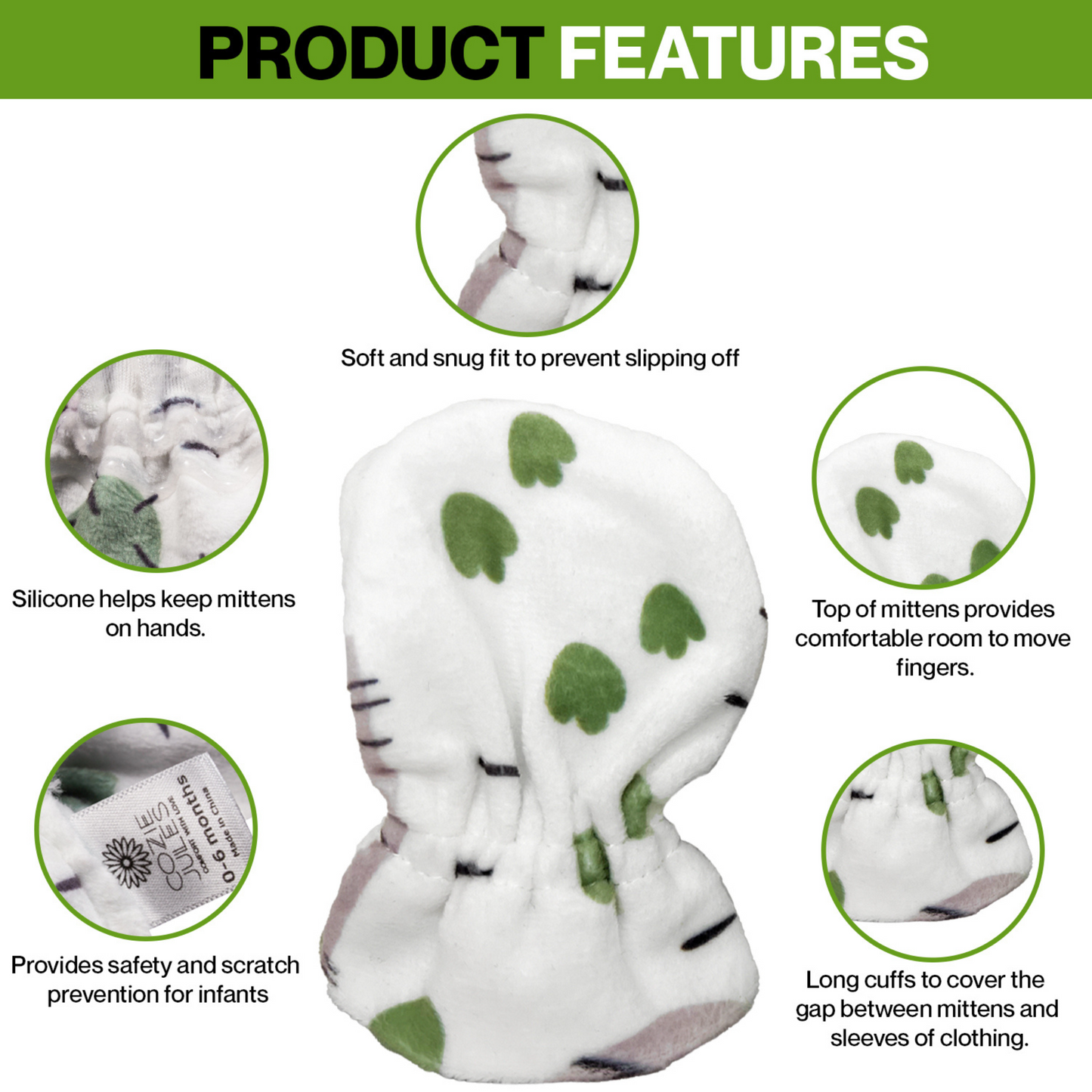 Stay-On Baby Mittens with Silicone Grip - Baby Dino No Scratch Mittens for Newborns 0-6 Months