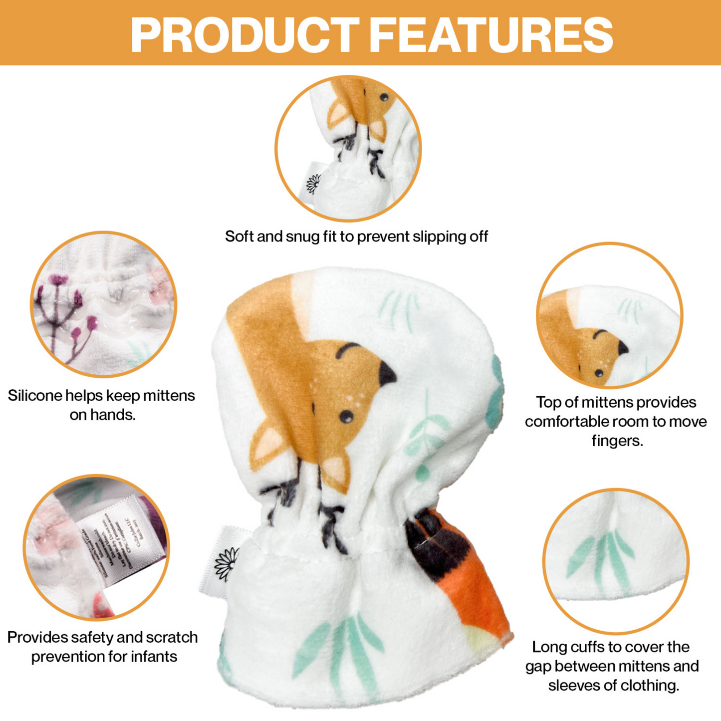 Stay-On Baby Mittens with Silicone Grip - Wild Animals No Scratch Mittens for Newborns 0-6 Months