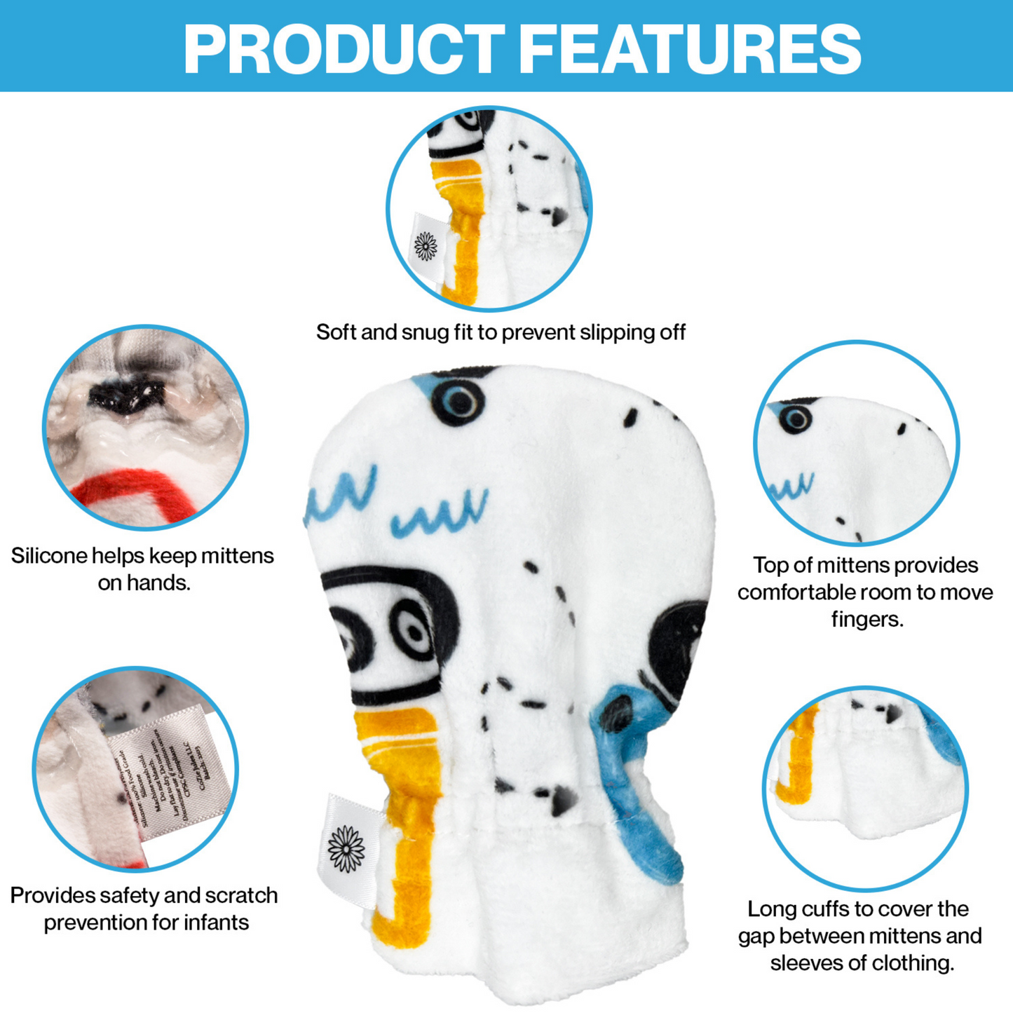 Stay-On Baby Mittens with Silicone Grip - Construction Trucks No Scratch Mittens for Newborns 0-6 Months