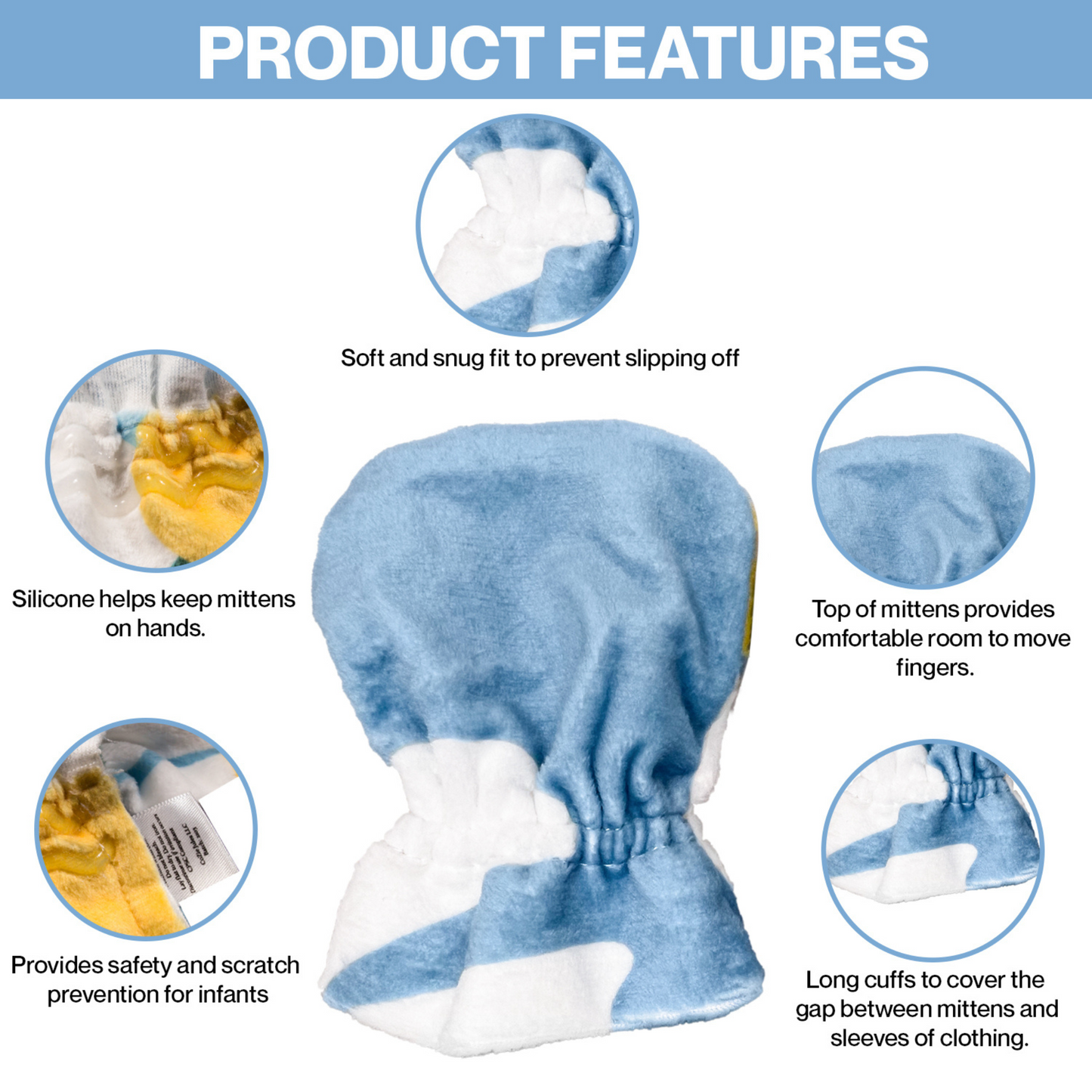 Stay-On Baby Mittens with Silicone Grip - White Daisies No Scratch Mittens for Newborns 0-6 Months