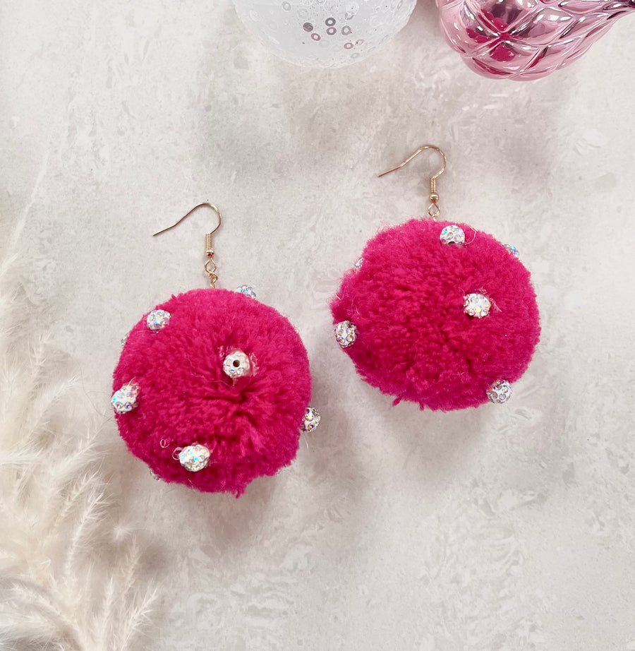 Send me the link pink pom earrings