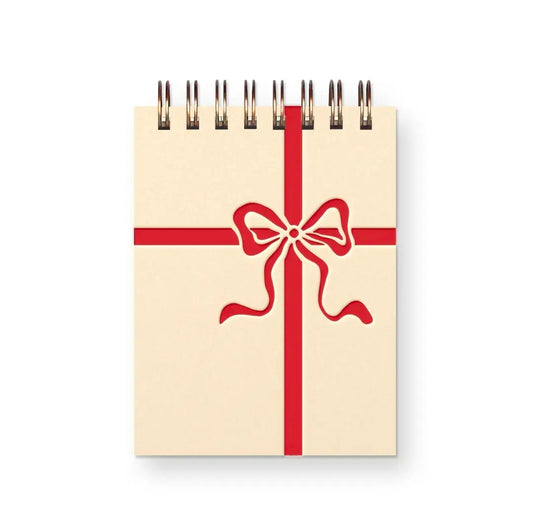 Christmas Bow Mini Jotter Notebook – Red Holiday Pocket Notebook | Cute Stocking Stuffer & Festive Stationery Gift
