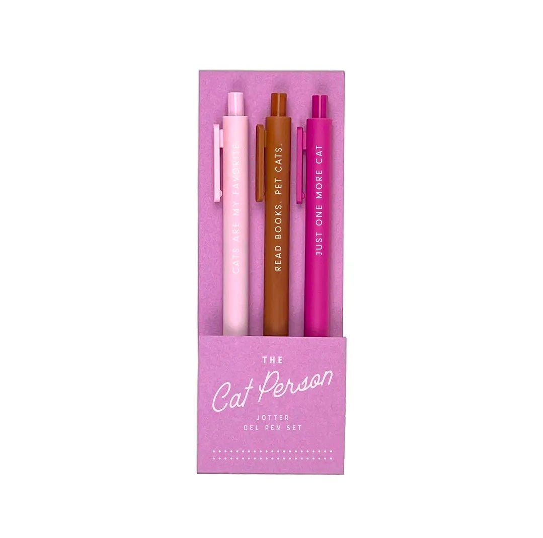 🐾 Cat Lover Pen Set– Cute Cat Quote Pens in Blush, Caramel & Magenta | Gift for Cat Moms & Stationery Lovers