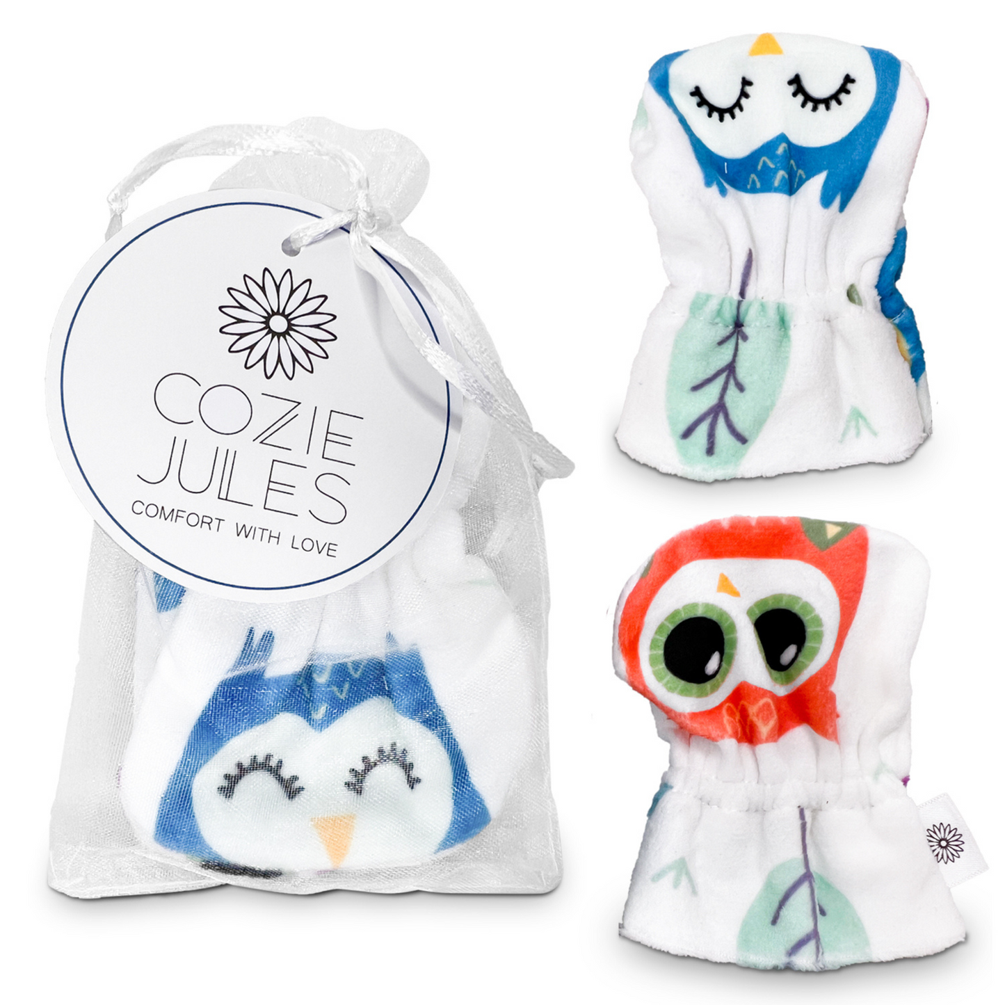 Stay-On Baby Mittens with Silicone Grip - Owls No Scratch Mittens for Newborns 0-6 Months